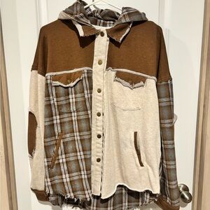 BKE Tan and Cream Plaid Jacket